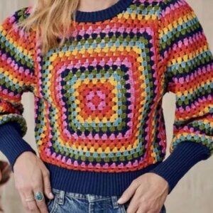 Farm Rio Sunset Stripes Crochet Sweater